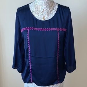 Willi Smith Long Sleeve Embroidered Blouse